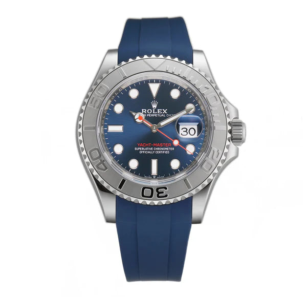 ROLEX | YACHT-MASTER 40 STAINLESS STEEL PLATINUM BEZEL BLUE DIAL WITH BLUE RUBBERB