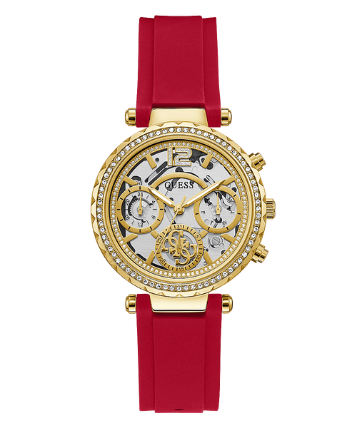 MONTRE FEMME AVEC BOÎTIER DORÉ ET BRACELET EN CAOUTCHOUC ROUGE GW0484L1